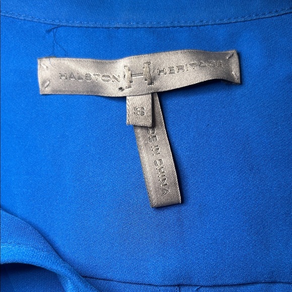 Halston Heritage Cerulean Blue Pleated Keyhole Silk Blouse - Picture 3 of 5